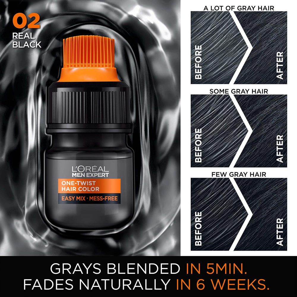 L'Oreal Paris Men Expert ammonia-free color swatch shows natural gray blend.