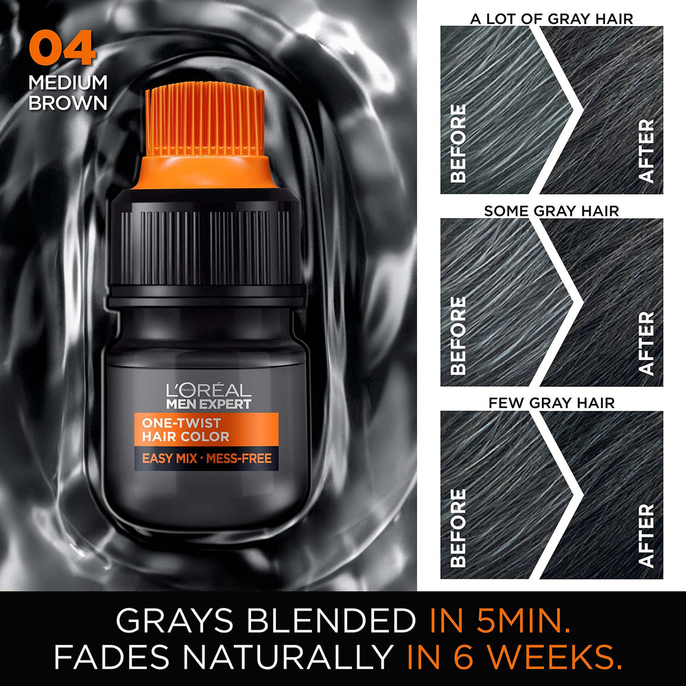 L'Oreal Paris Men Expert One Twist color cream tube blends grays with natural hair color.