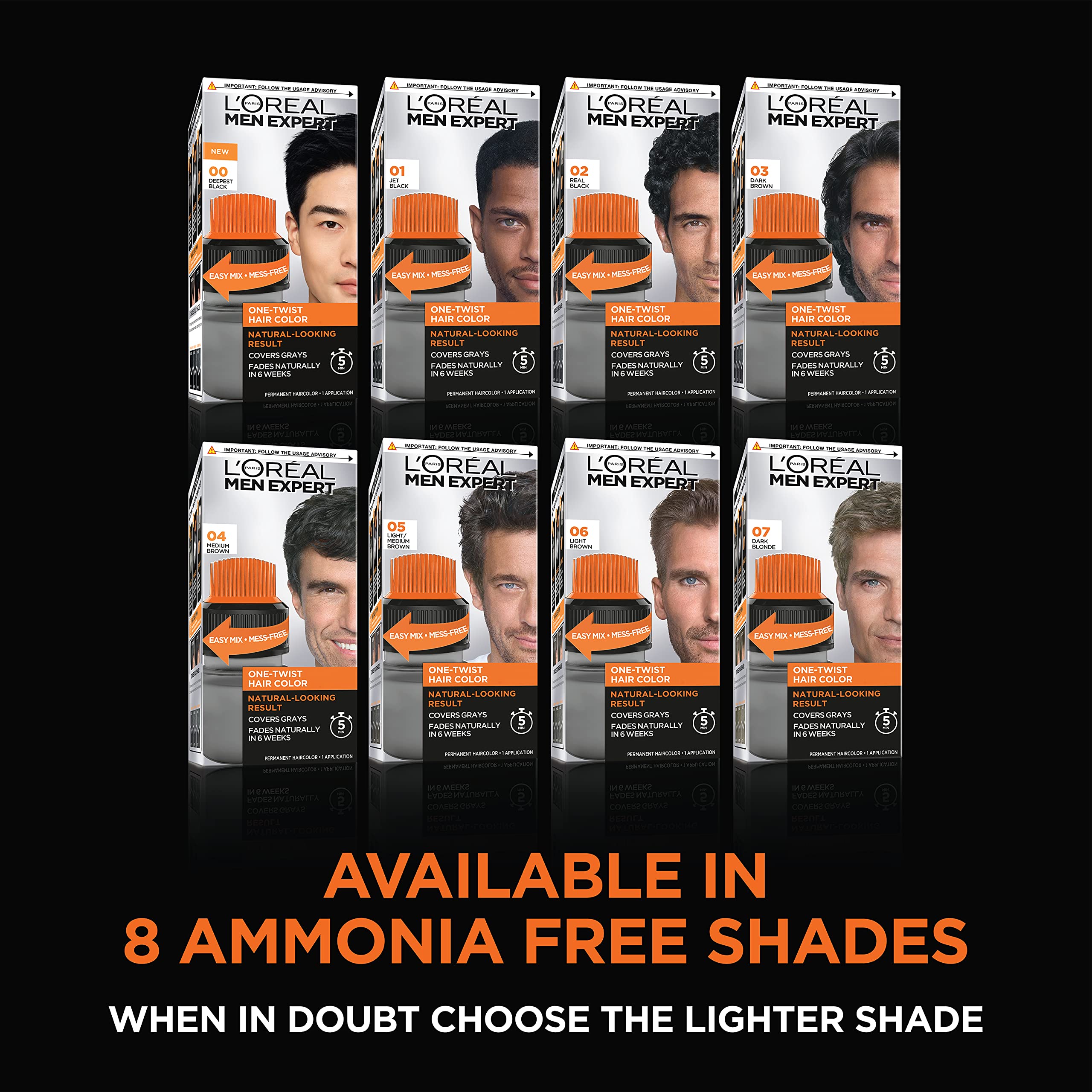L'Oreal Paris Men Expert final color sample blends with roots for a natural look.