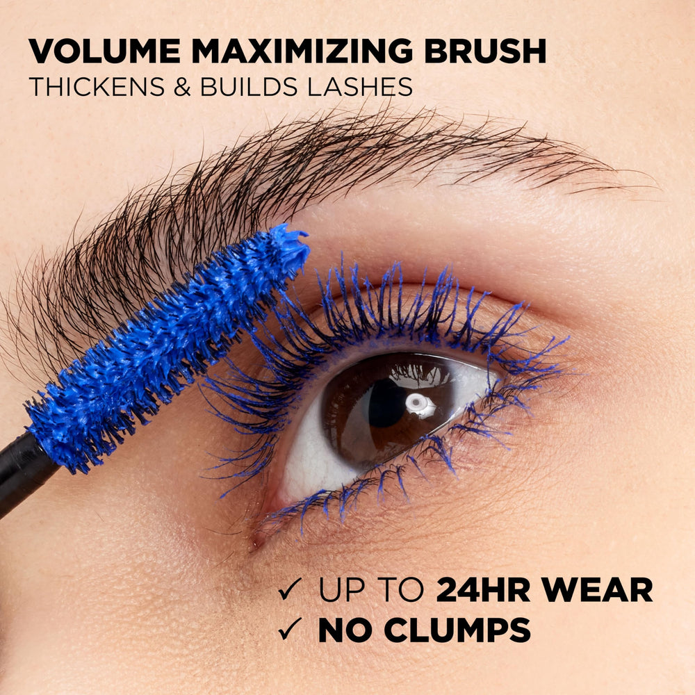 Applied mascara results in full, defined lashes from root to tip.