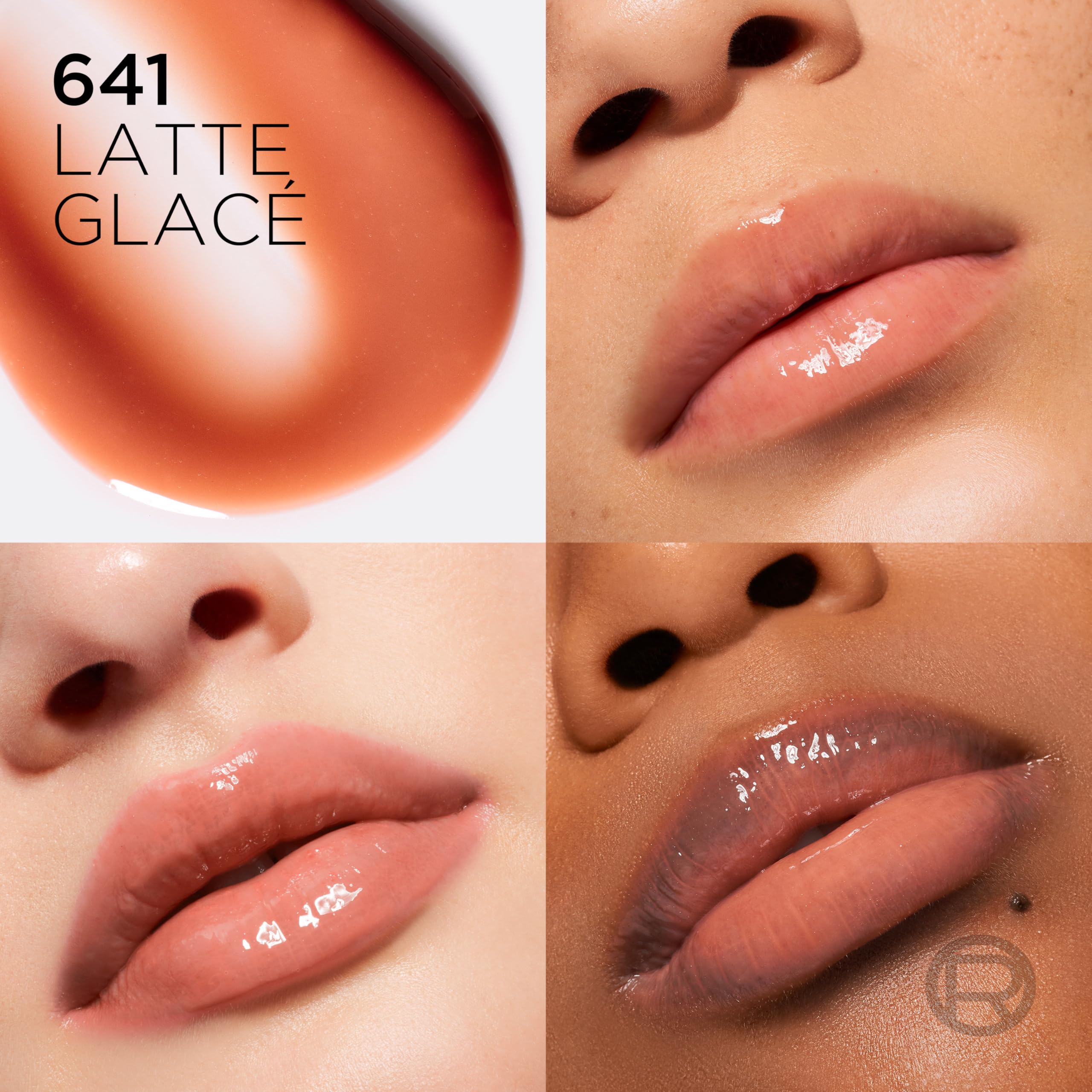 Brillo tipo vidrio en labios para un look luminoso y duradero.