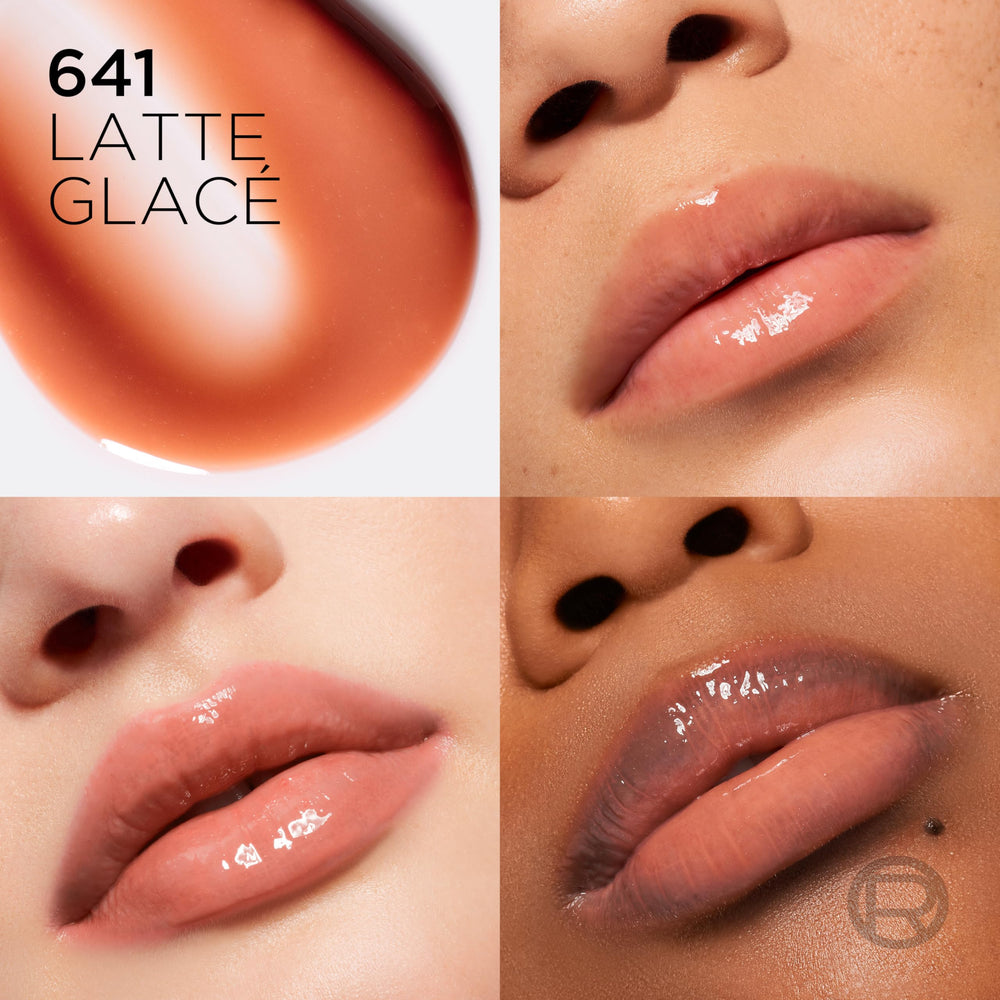 Brillo tipo vidrio en labios para un look luminoso y duradero.
