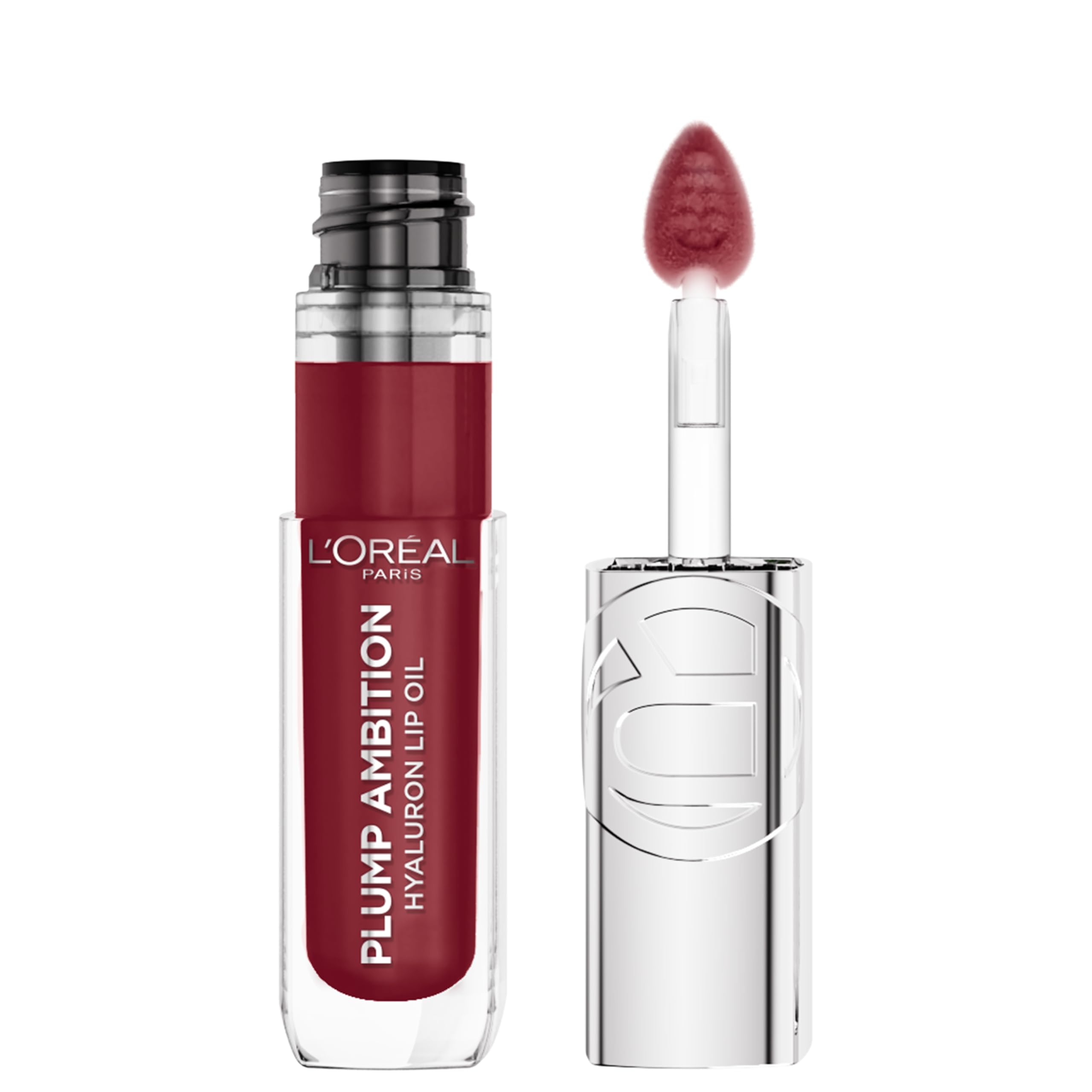 Aceite labial L'Oréal Paris Plump Ambition con ácido hialurónico para hidratación y brillo.