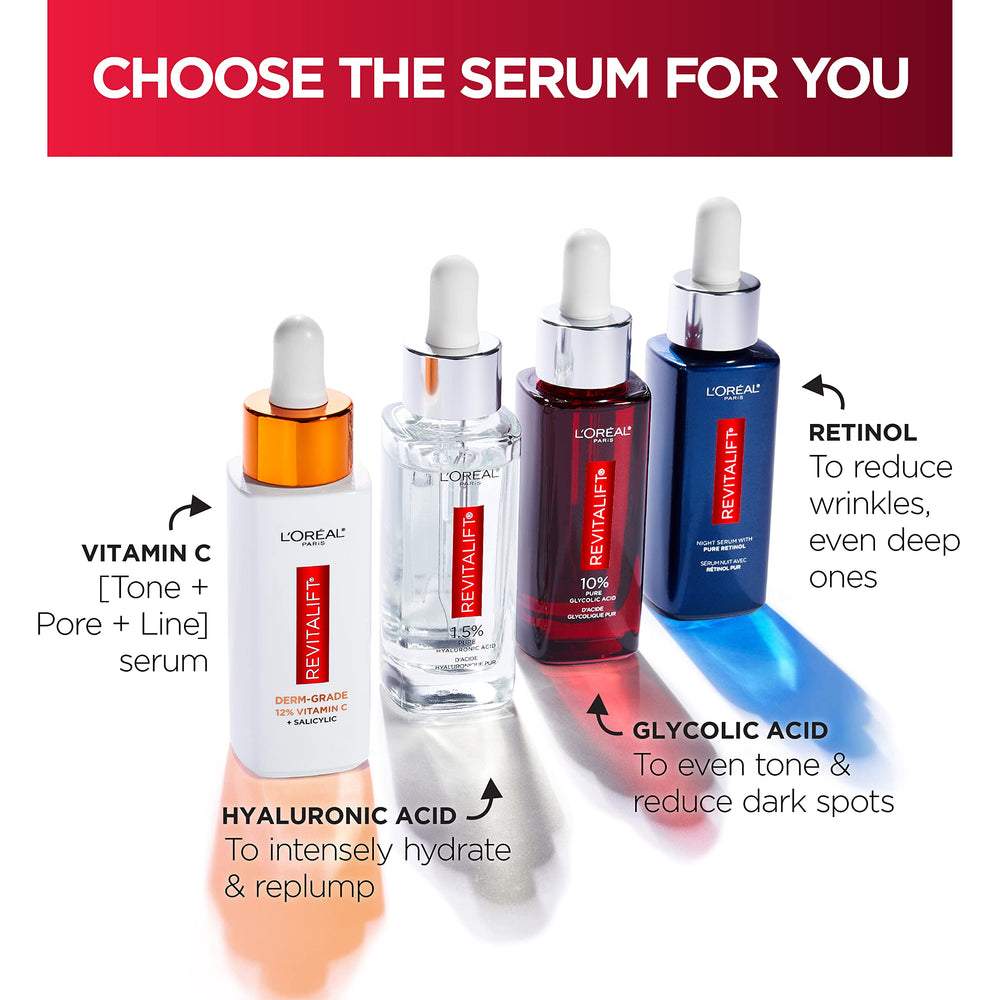 Front label of Revitalift bottle highlighting brightness and lightweight feel.