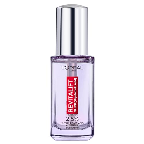 L'Oréal Paris Revitalift Filler Sérum para ojos, textura ligera, se absorbe rápido en piel sensible.