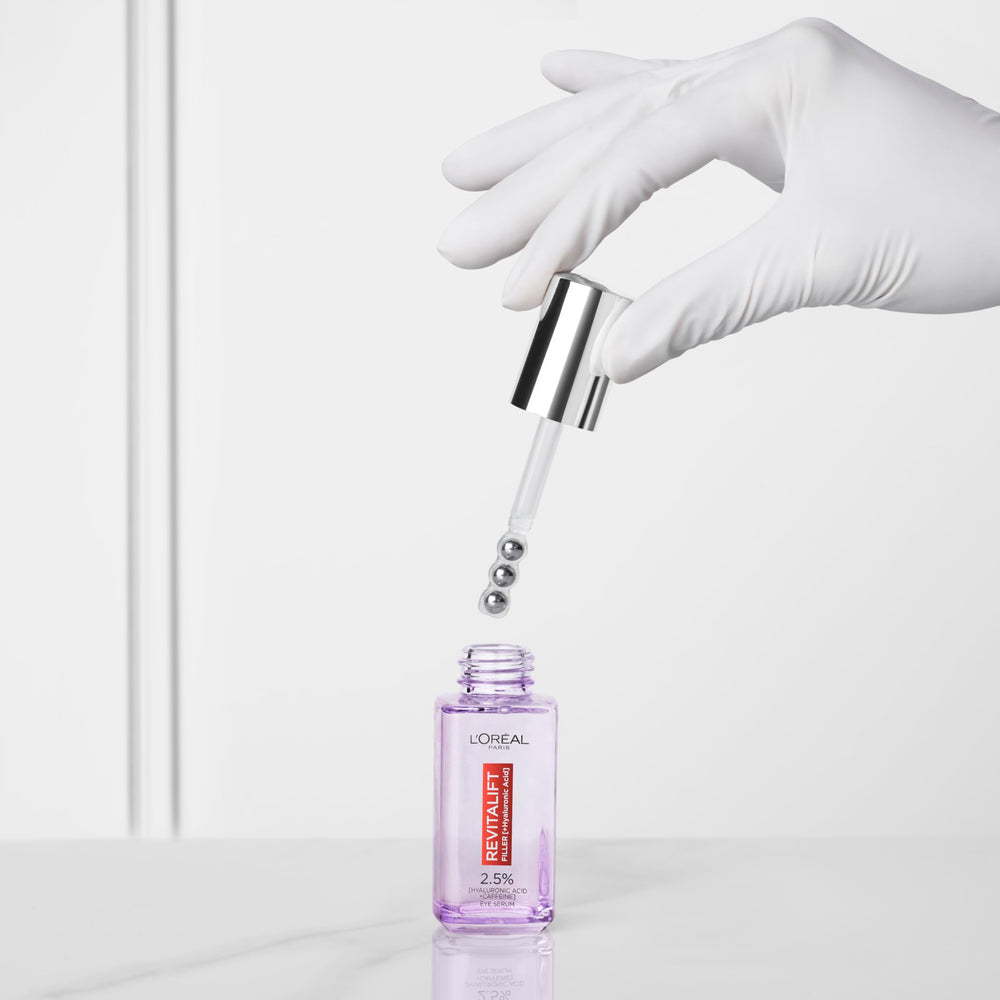 L'Oréal Paris Revitalift Filler Sérum para ojos, aplicación mañana y noche sin grasa.