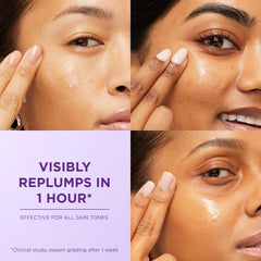 Close-up of Revitalift serum being applied to the neck for hydration.