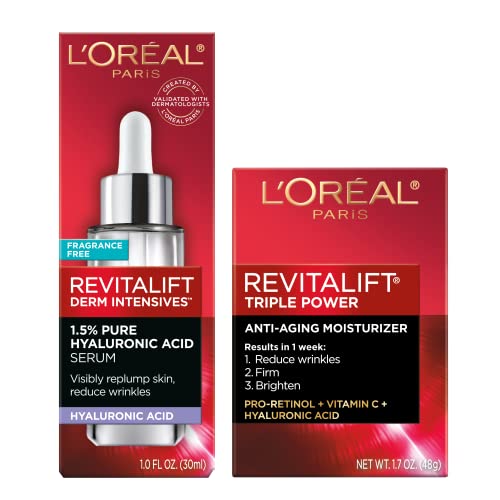 L'Oreal Paris Revitalift kit box front highlights dual anti-aging duo for firmer skin.
