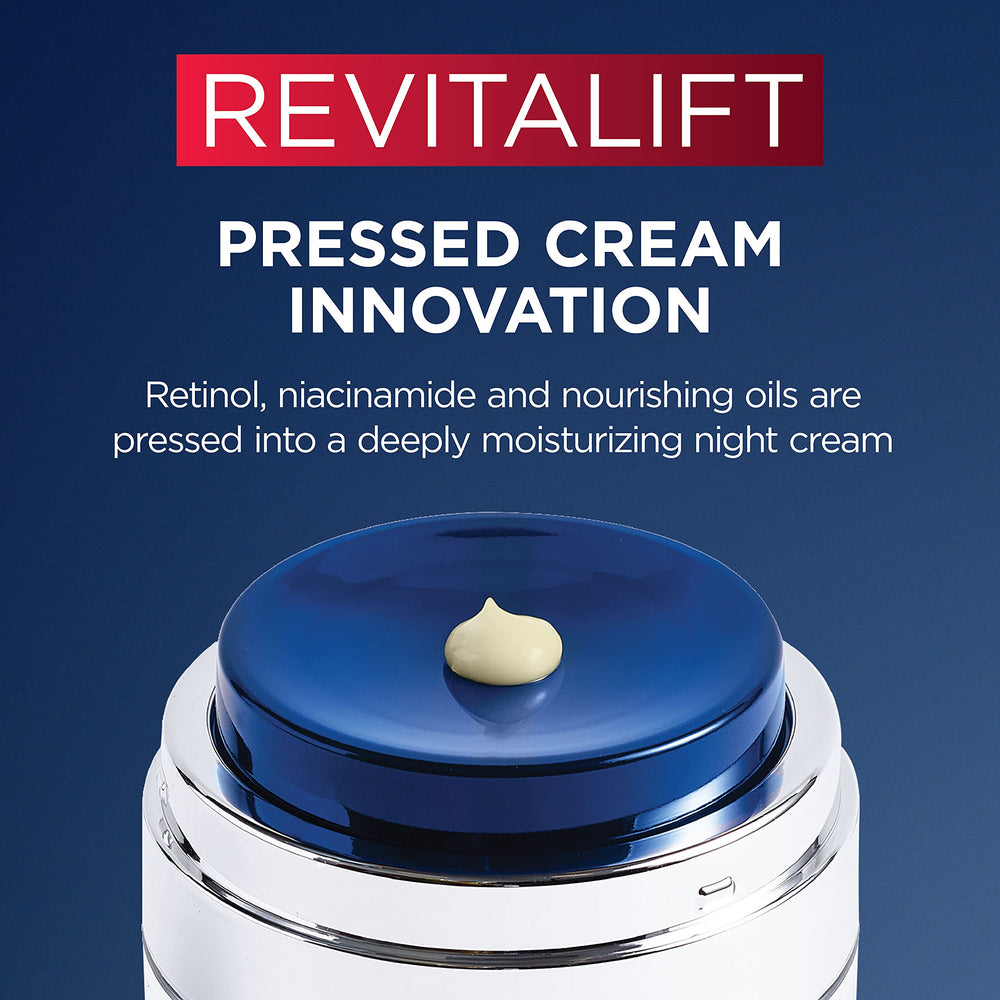 Night routine visual: applying Revitalift on neck area