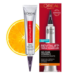 L'Oreal Paris Revitalift serum bottle front view for bright, even-toned skin