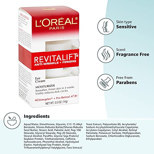 L'Oréal Paris Revitalift sin fragancia, cuidado ocular adecuado para piel sensible