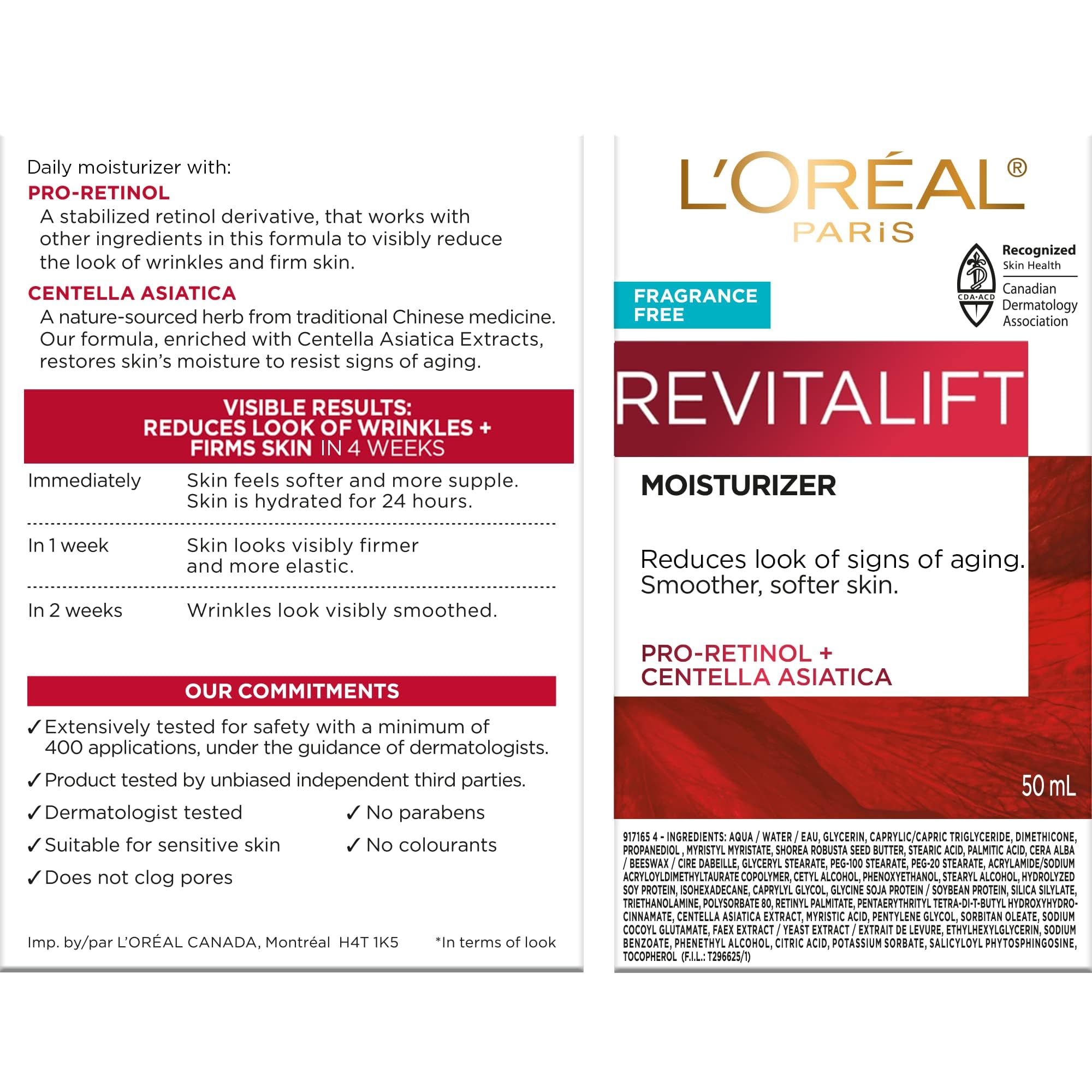 Textura no grasa de Revitalift facilita absorción rápida y piel suave.