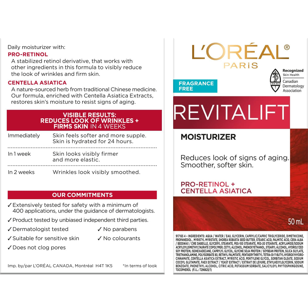Textura no grasa de Revitalift facilita absorción rápida y piel suave.