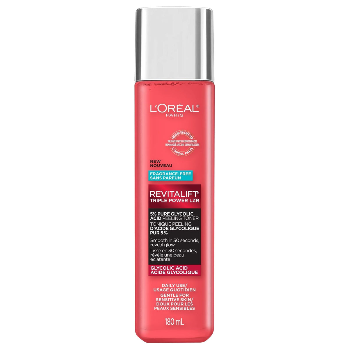 Revitalift Toner exfoliante 5% glicólico con aloe vera, piel suave y luminosa