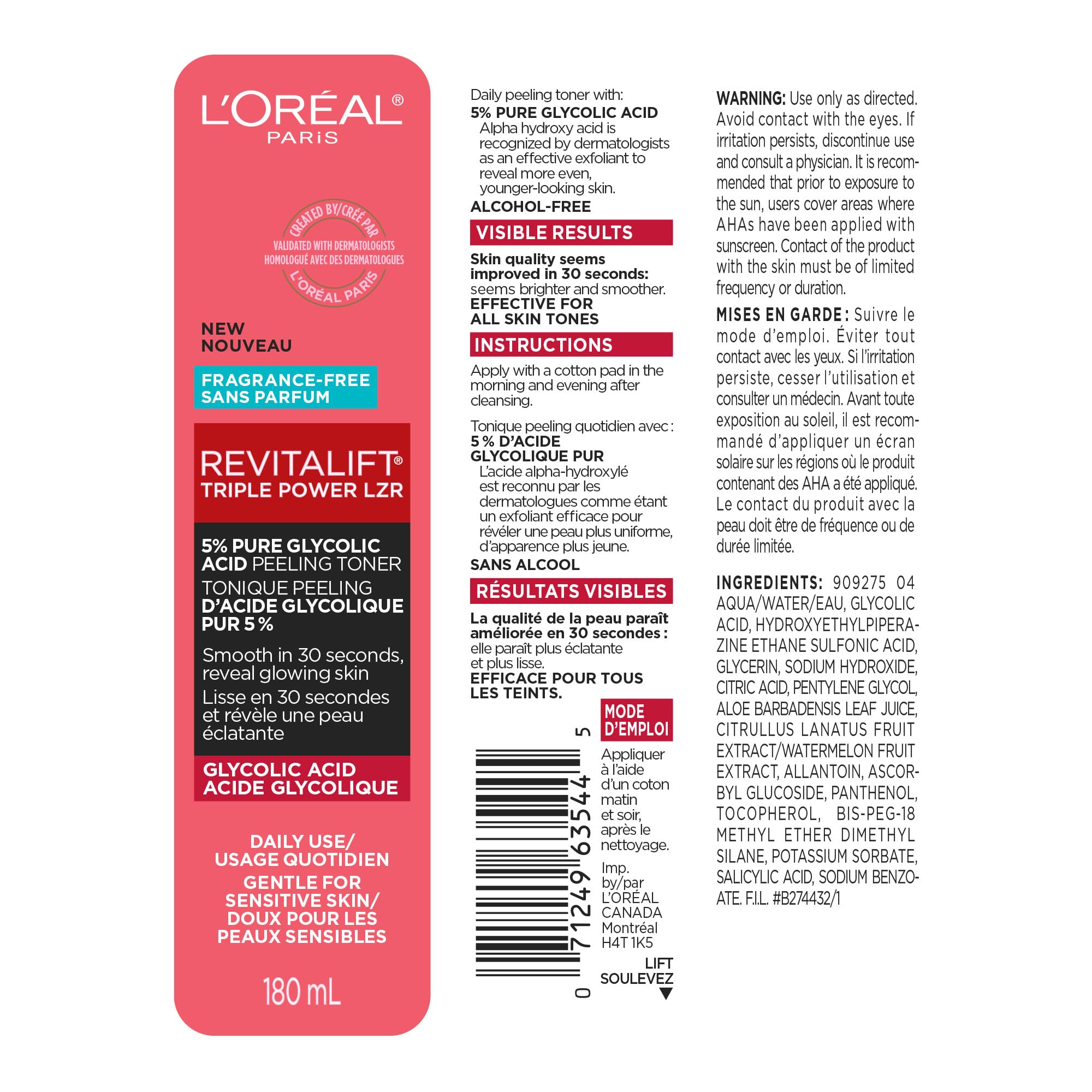 Rutina de cuidado Revitalift con tónico exfoliante para anti-edad