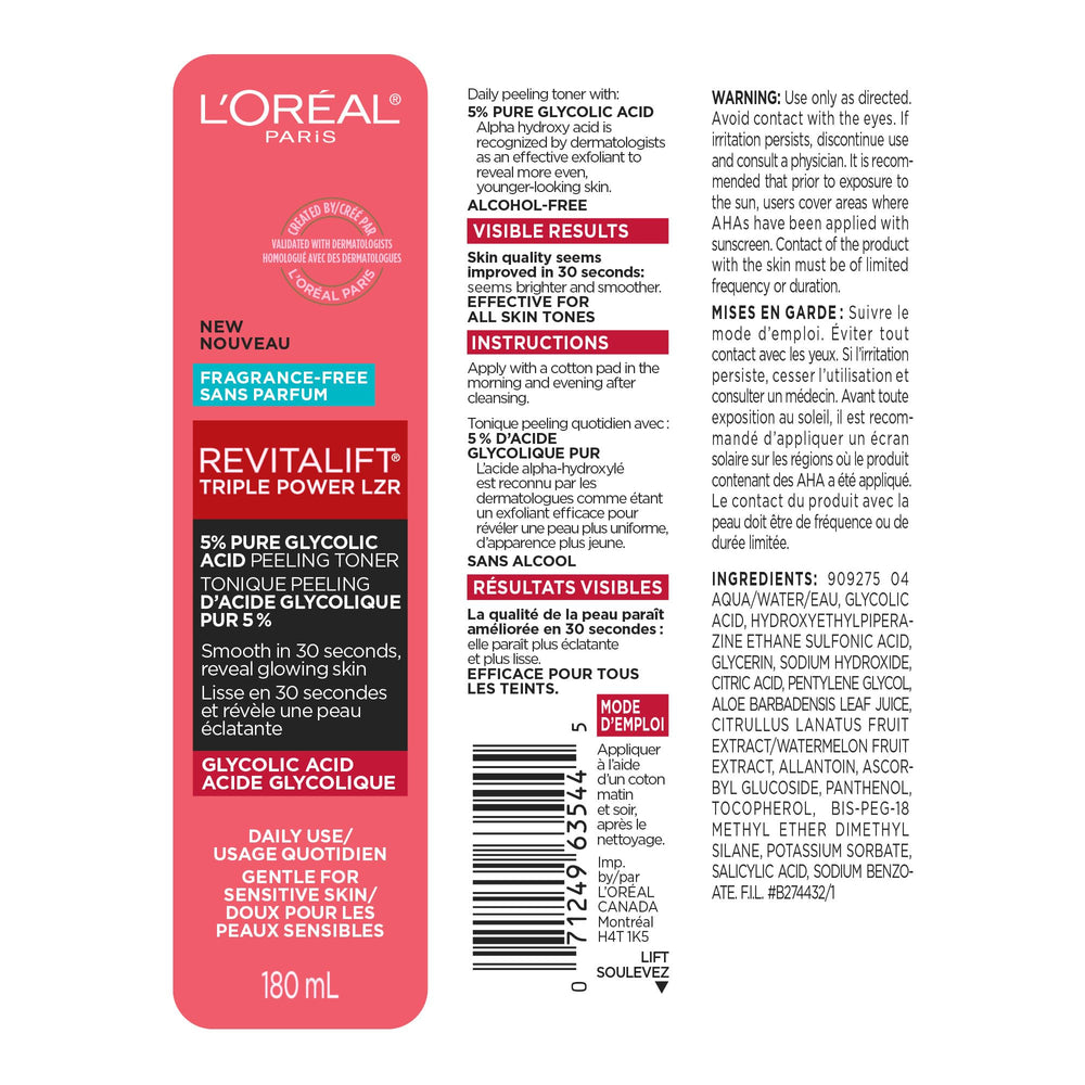 Rutina de cuidado Revitalift con tónico exfoliante para anti-edad