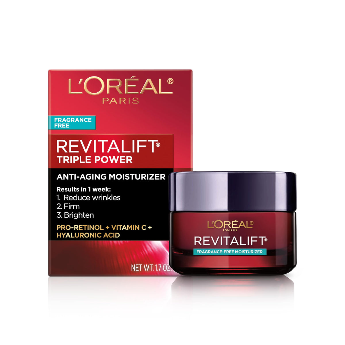 L'Oréal Paris Revitalift Triple Power, bote de crema, para reducir arrugas y mejorar firmeza