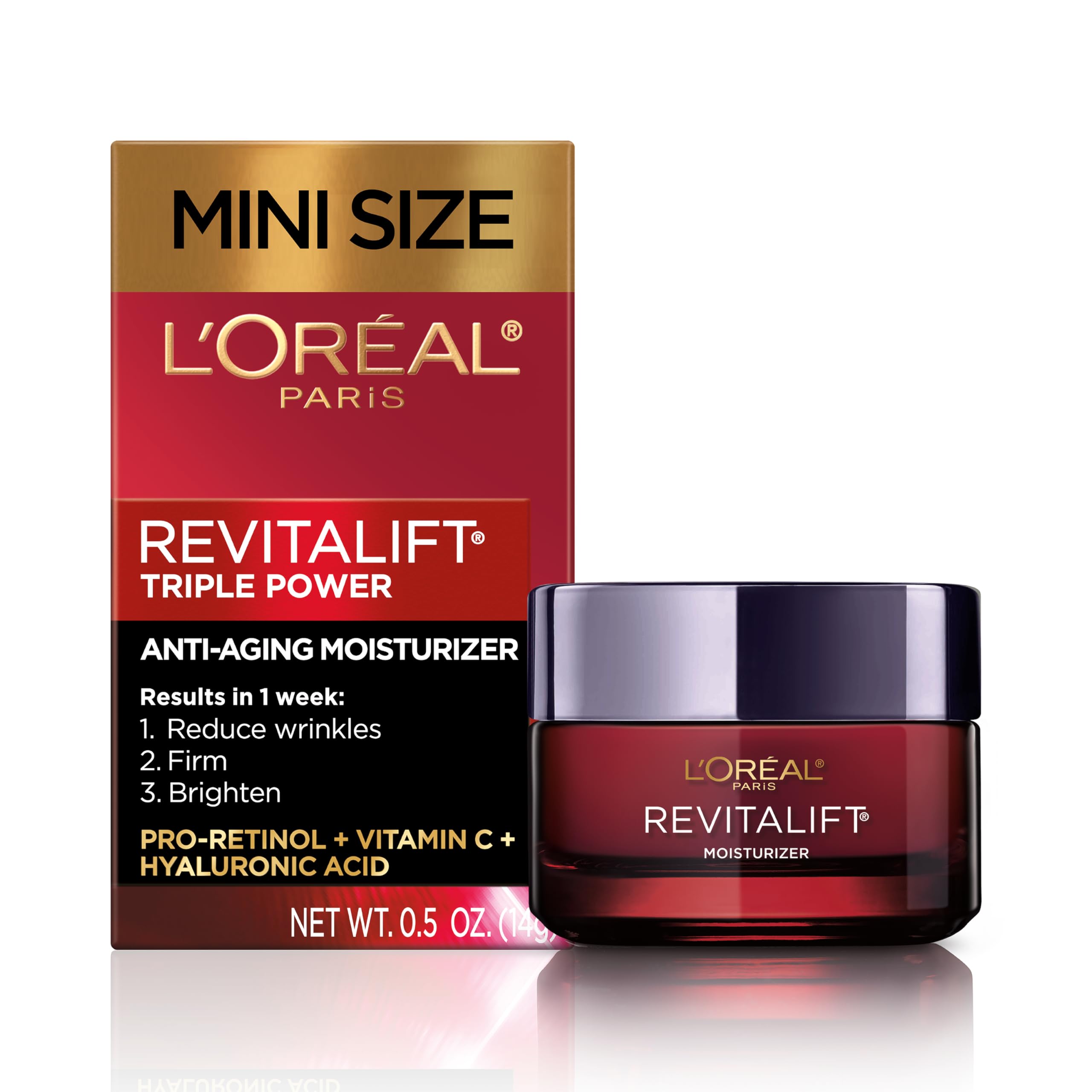 L'Oréal Paris Revitalift Triple Power crema día viaje – reduce arrugas y hidrata la piel.