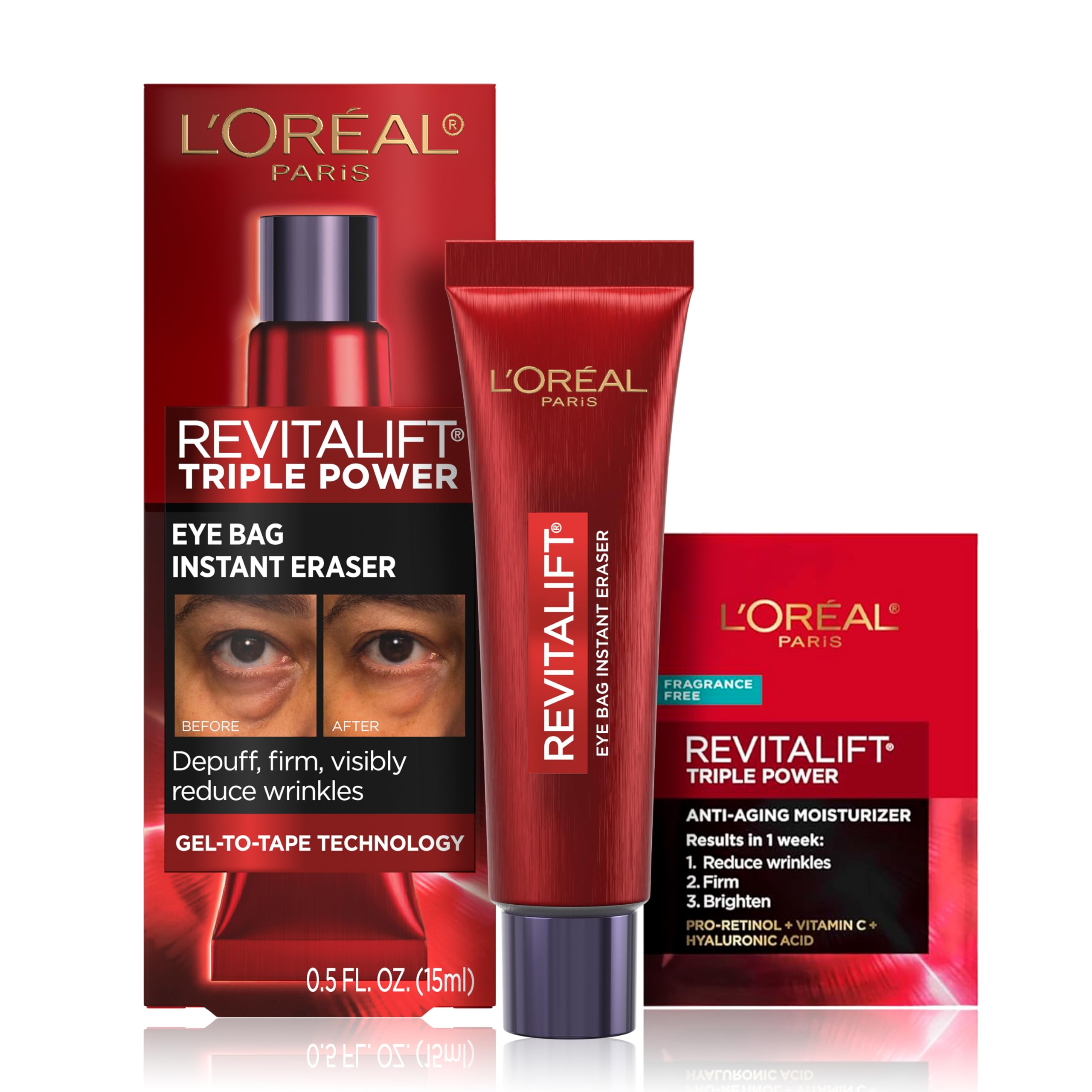 L'Oreal Paris Revitalift Triple Power Eye Bag Eraser applying instant tightening on under-eye area