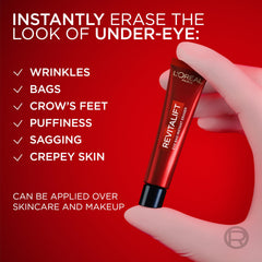 Close-up of application by L'Oreal Paris Revitalift Triple Power Eye Tightener on eye skin