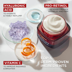 L'Oreal Paris Revitalift Triple Power fragrance-free pump bottle on display for sensitive skin.