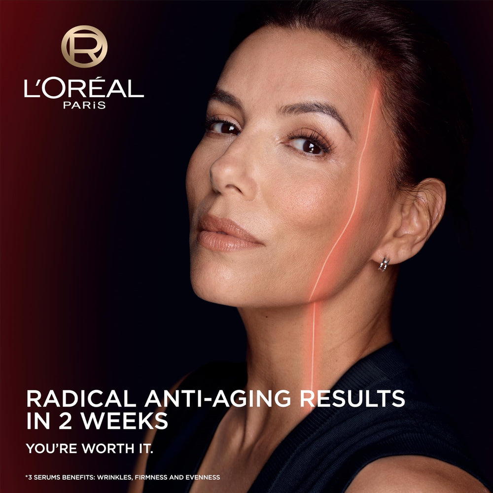 L'Oreal Paris Revitalift serum texture close-up highlights fast absorption.
