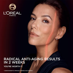 L'Oreal Paris Revitalift serum texture close-up highlights fast absorption.