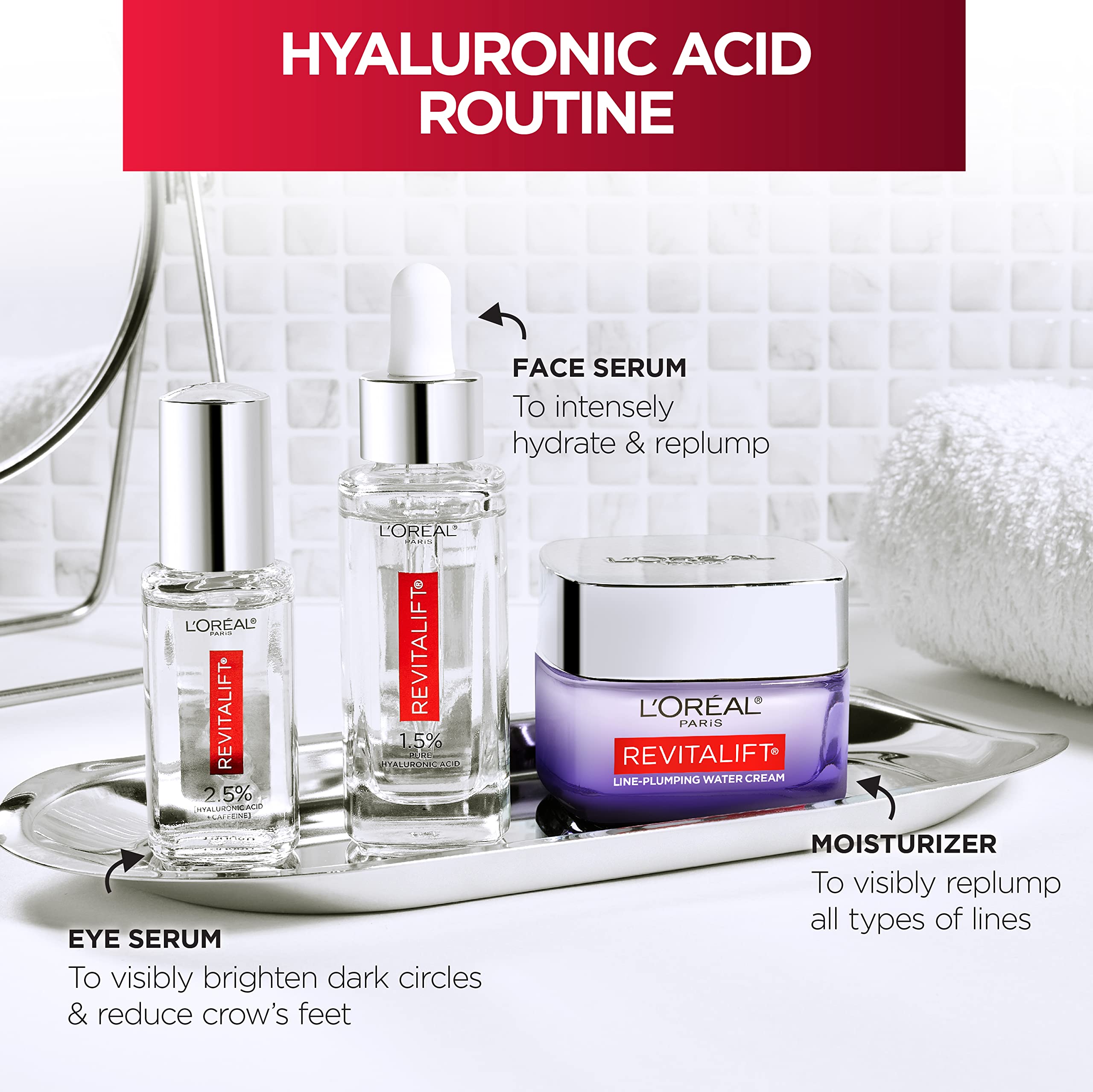 Under-eye application scene with Revitalift Water Cream for refreshed look.