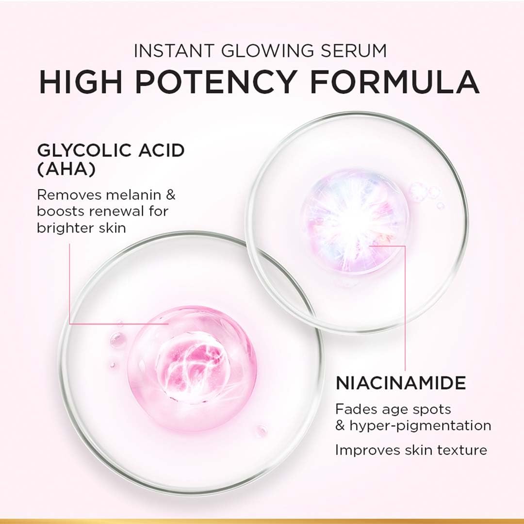 Ingredientes clave en L'Oréal Paris Suero Iluminador: ácido glicólico y niacinamida.