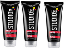 L'Oreal Paris Studio Line Mega Hair Gel packaging shows strong hold for daily styling.