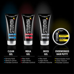 Dime-sized amount of L'Oreal Paris Studio Overworked Hair Putty on palm for quick lift.