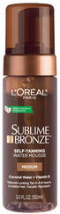 L'Oreal Paris Sublime Bronze Mousse autobronceadora, botella visible, tono natural sin manchas.