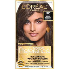 L'Oreal Paris Superior Preference 5C bottle shows fade-defying color for a rich cool brown.