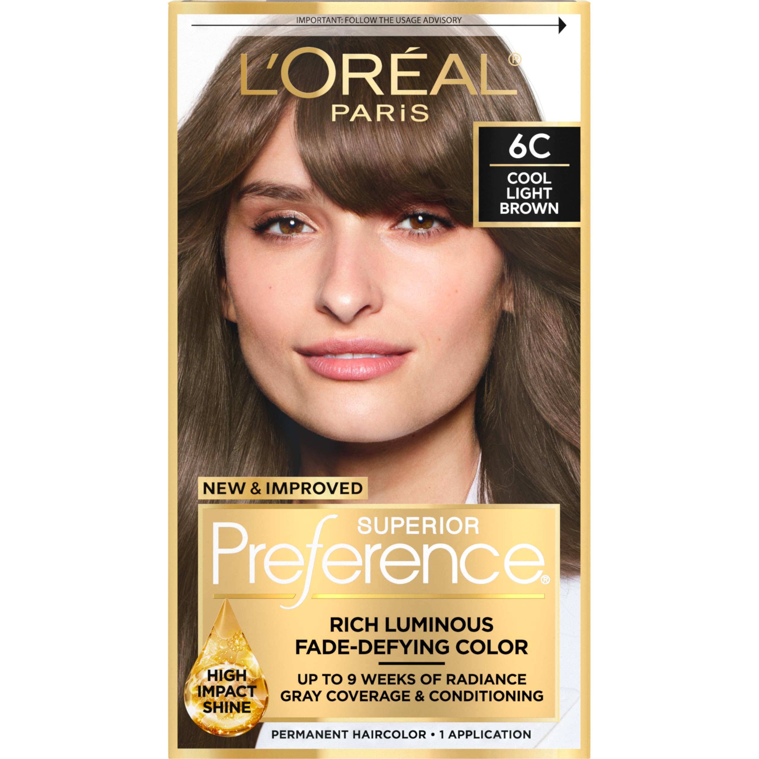 L'Oreal Paris Superior Preference 6C cool light brown bottle for precise, fade-defying color