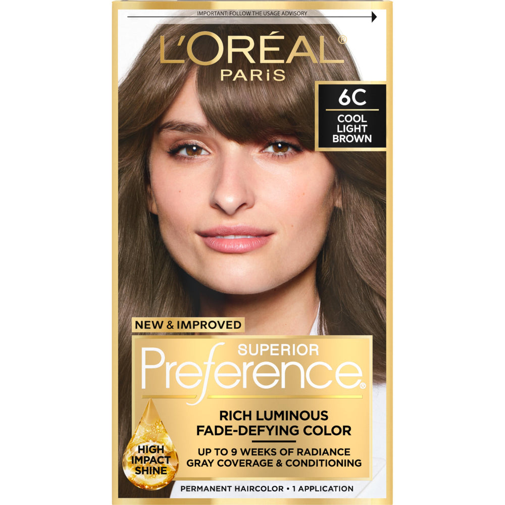L'Oreal Paris Superior Preference 6C cool light brown bottle for precise, fade-defying color