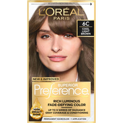 L'Oreal Paris Superior Preference 6C cool light brown bottle for precise, fade-defying color