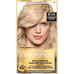 L'Oreal Paris Superior Preference Champagne Blonde 8.5A box shown for fade-defying color