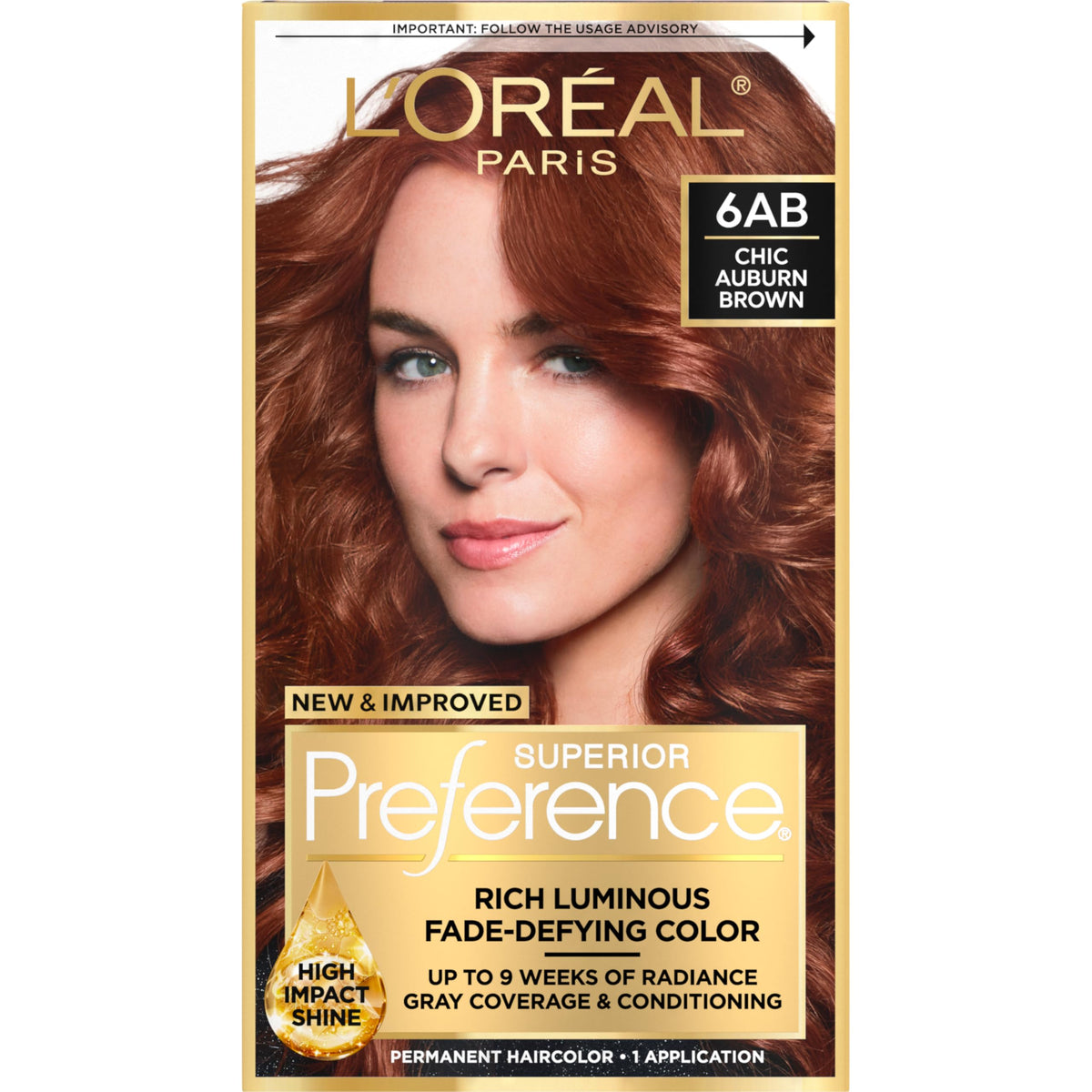 L'Oreal Paris Superior Preference chic auburn brown 6AB color gel for rich fade-free shine