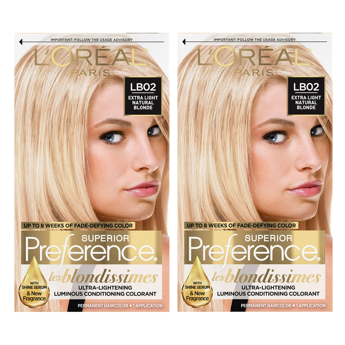 L'Oréal Paris Superior Preference extra-light natural blonde box showcasing the at-home color kit and shine promise.