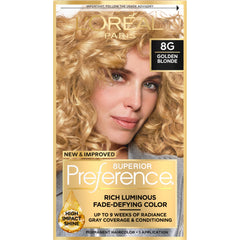 L'Oreal Paris Superior Preference Golden Blonde 8G color kit for radiant gray coverage