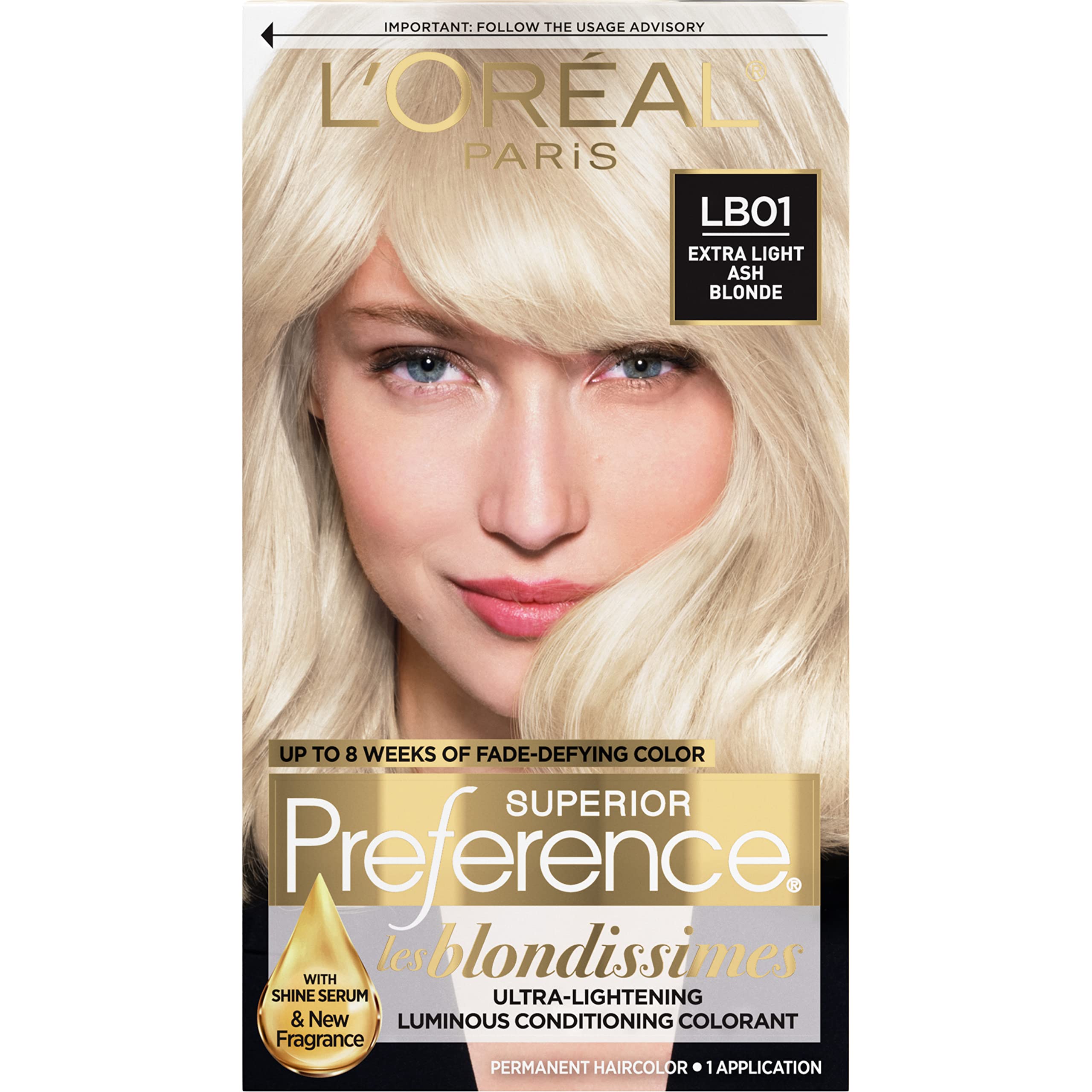 L'Oreal Paris Superior Preference LB01 Extra Light Ash Blonde bottle for fade-defying, luminous color