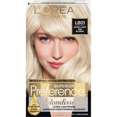 L'Oreal Paris Superior Preference LB01 Extra Light Ash Blonde bottle for fade-defying, luminous color
