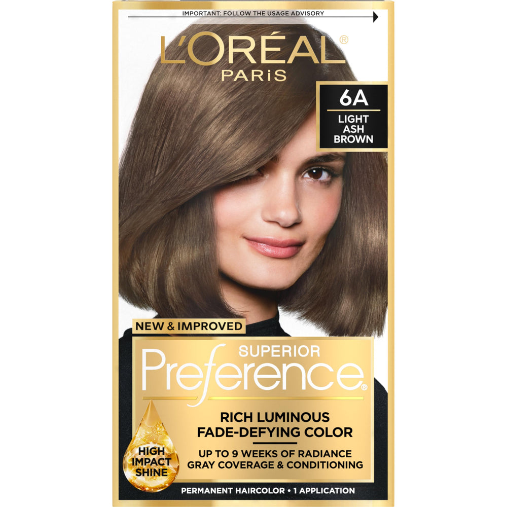 L'Oreal Paris Superior Preference Light Ash Brown 6A bottle for precise color application