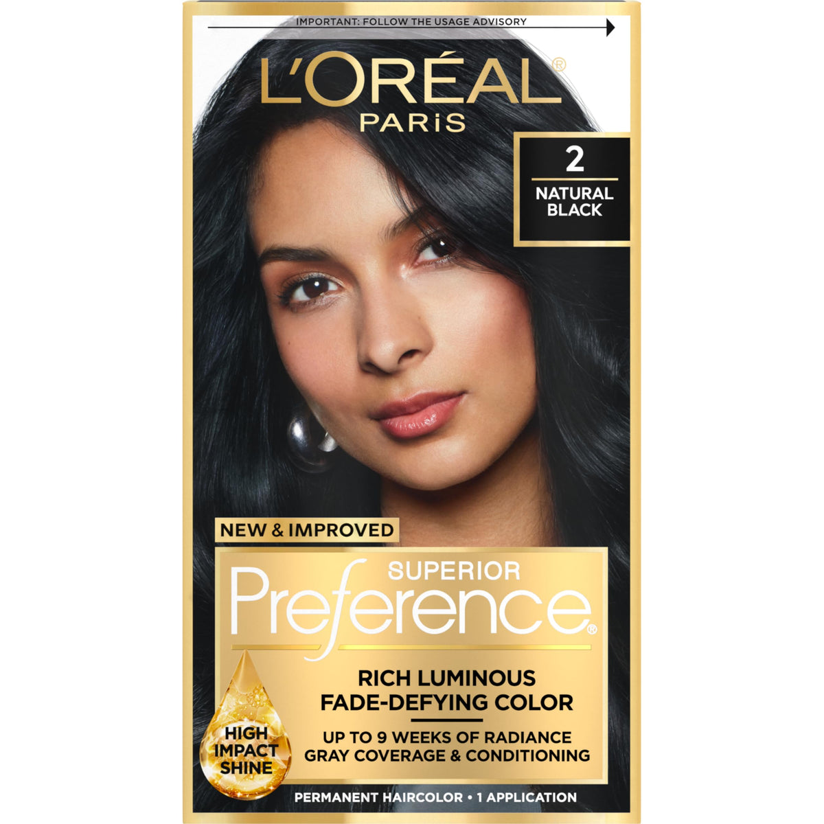 L’Oréal Paris Superior Preference Natural Black 2 color gel applied for vibrant, fade-defying coverage
