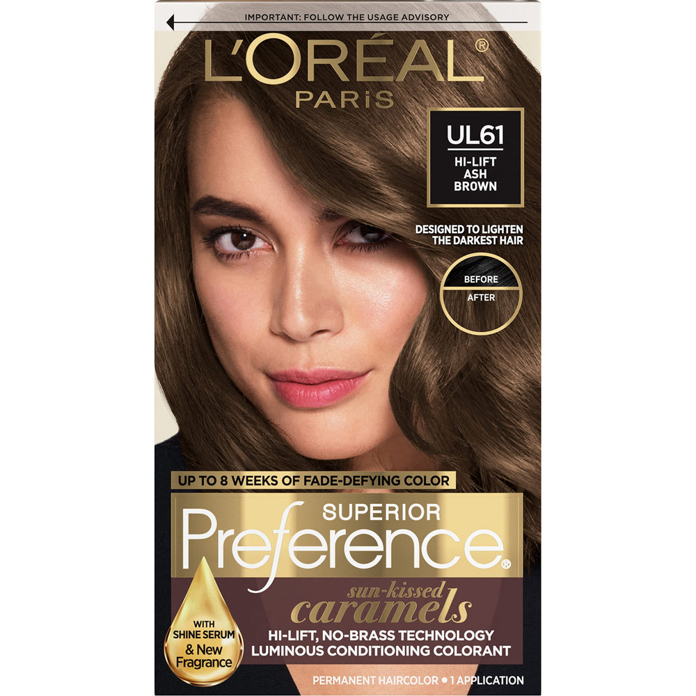 L'Oreal Paris Superior Preference UL61 Ultra Light Ash Brown bottle for fade-defying color.