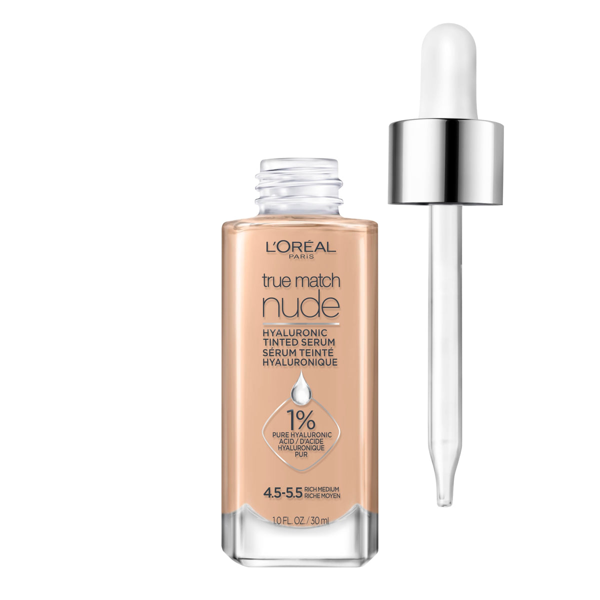 L'Oréal Paris True Match Nude, envase 1 oz para hidratación diaria.