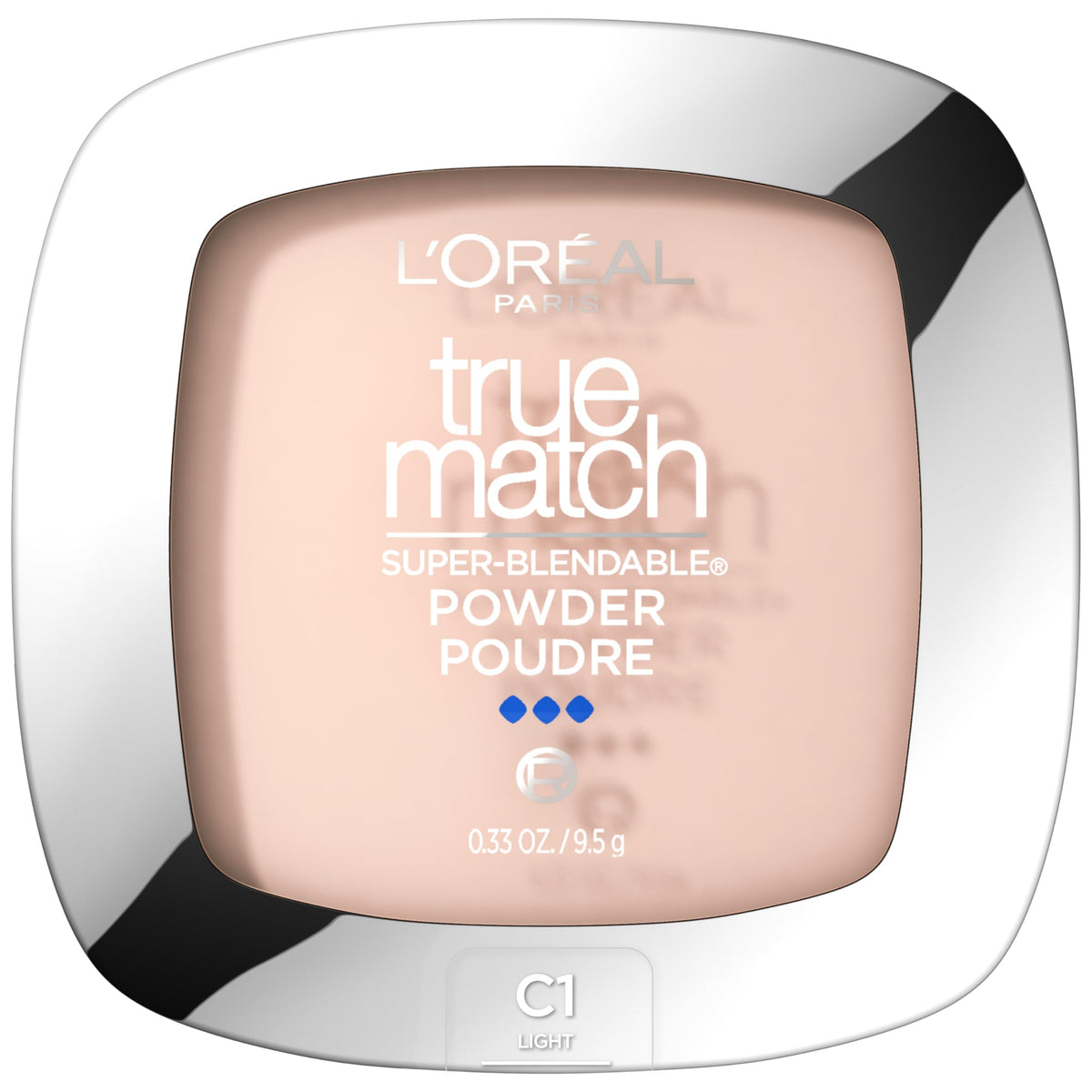 L'Oreal Paris True Match Powder compact close-up swatches for seamless shade match.