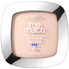 L'Oreal Paris True Match Powder compact close-up swatches for seamless shade match.