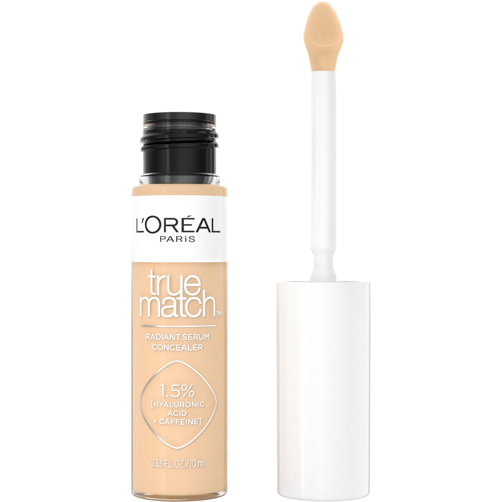 L'Oréal Paris True Match Radiant Serum Concealer, aplicador plano para cobertura rápida y uniforme.
