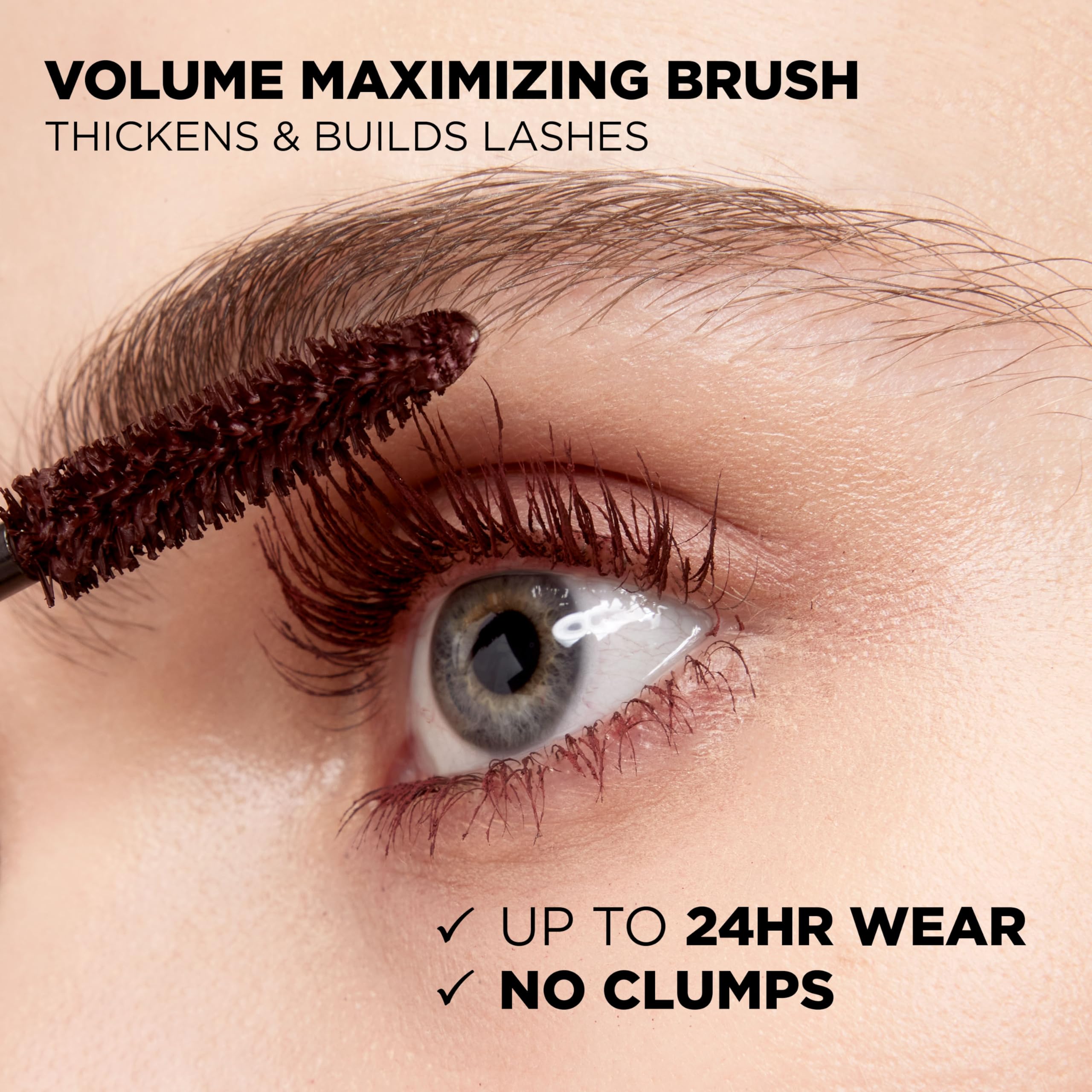 L'Oreal Paris Voluminous Original Mascara, tono burgundy profundo, look intenso y duradero.